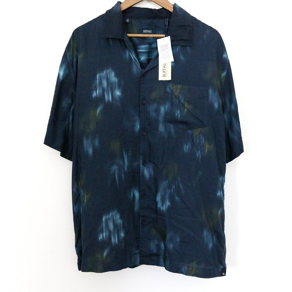 Buffalo David Bitton Sandro Mens Large Navy Tie Dye Button Down Shirt NEW
